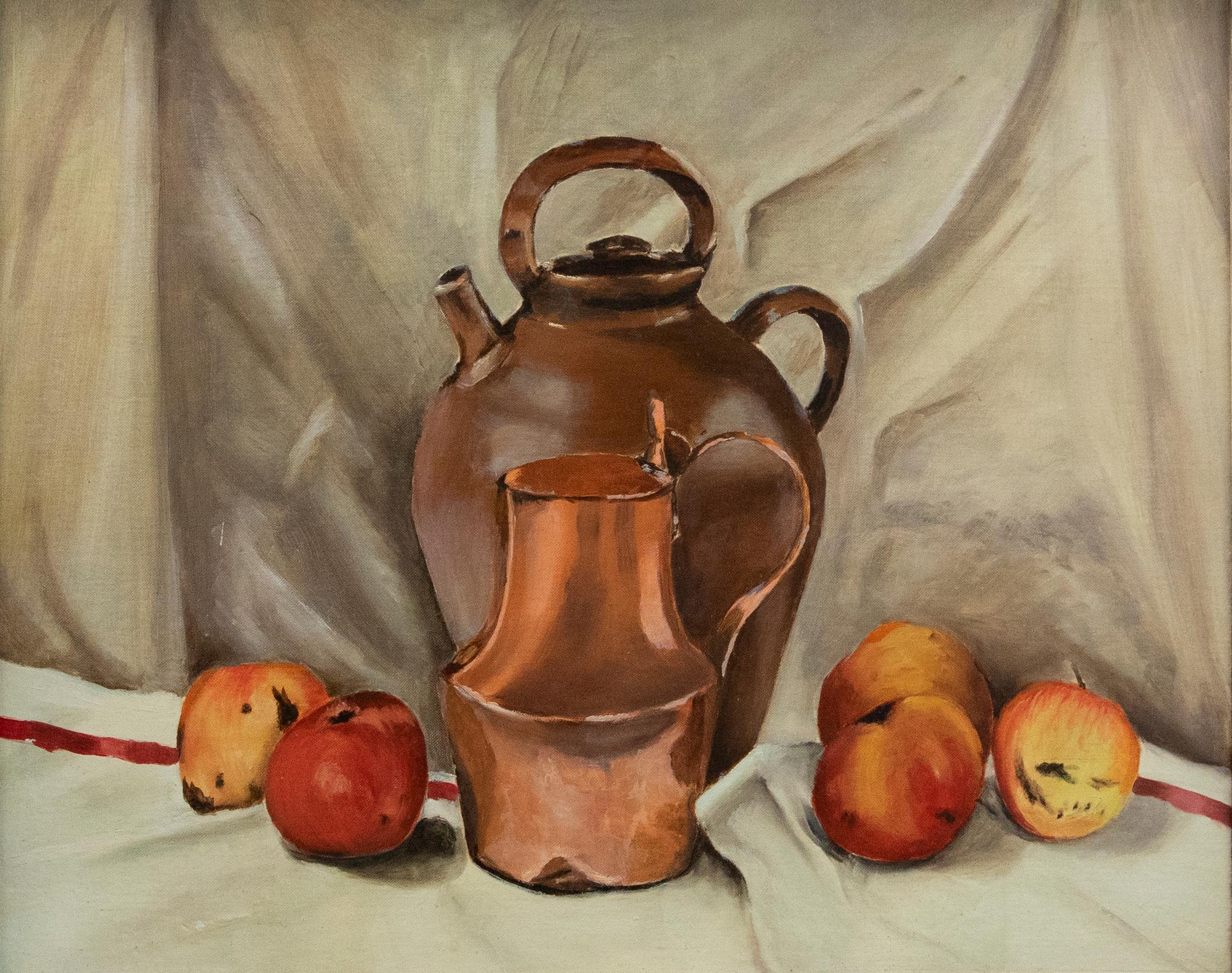 Louis Chouhard - French School 20th Century Oil, Still Life of Jugs & Fruit - Painting by Unknown