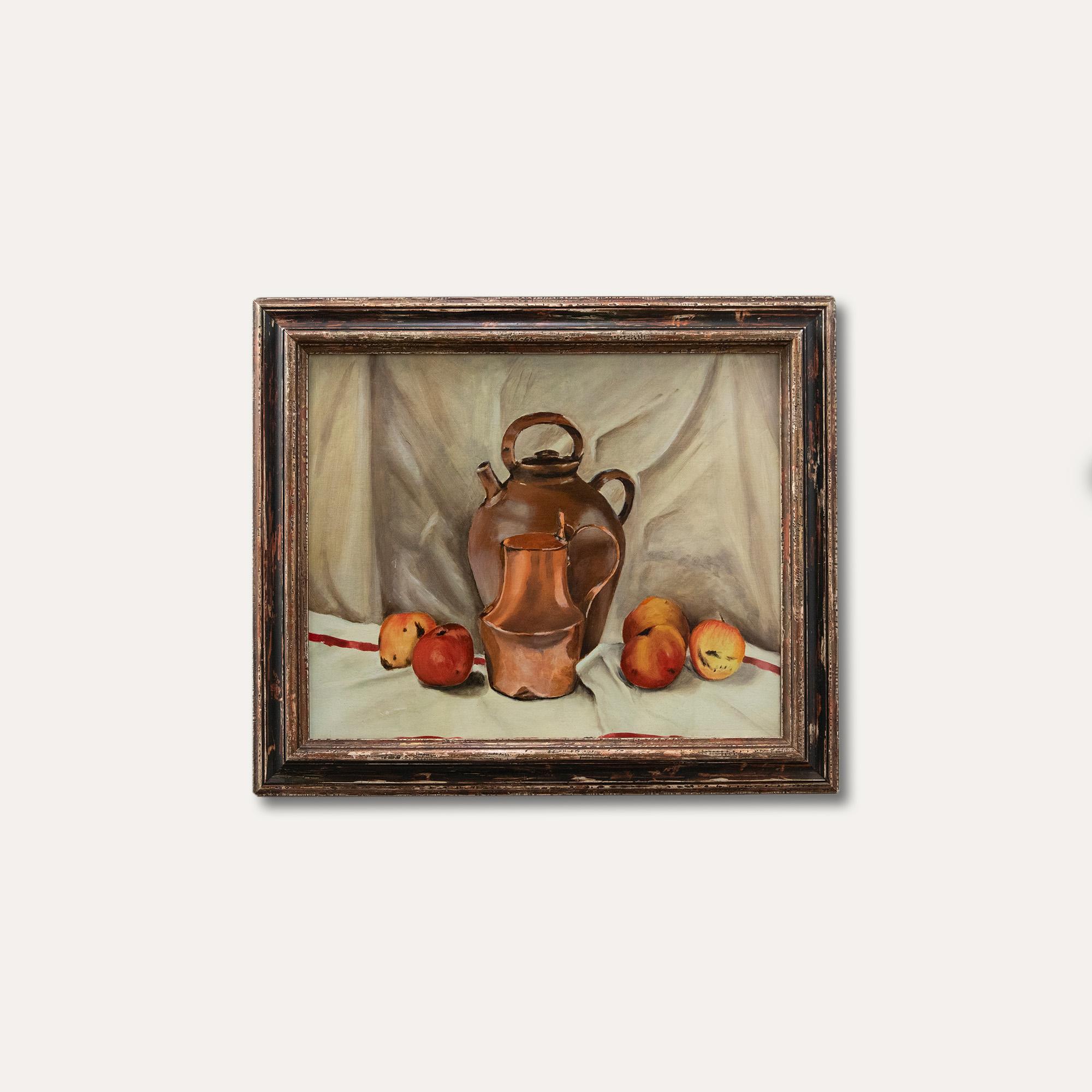 Louis Chouhard - French School 20th Century Oil, Still Life of Jugs & Fruit For Sale 1