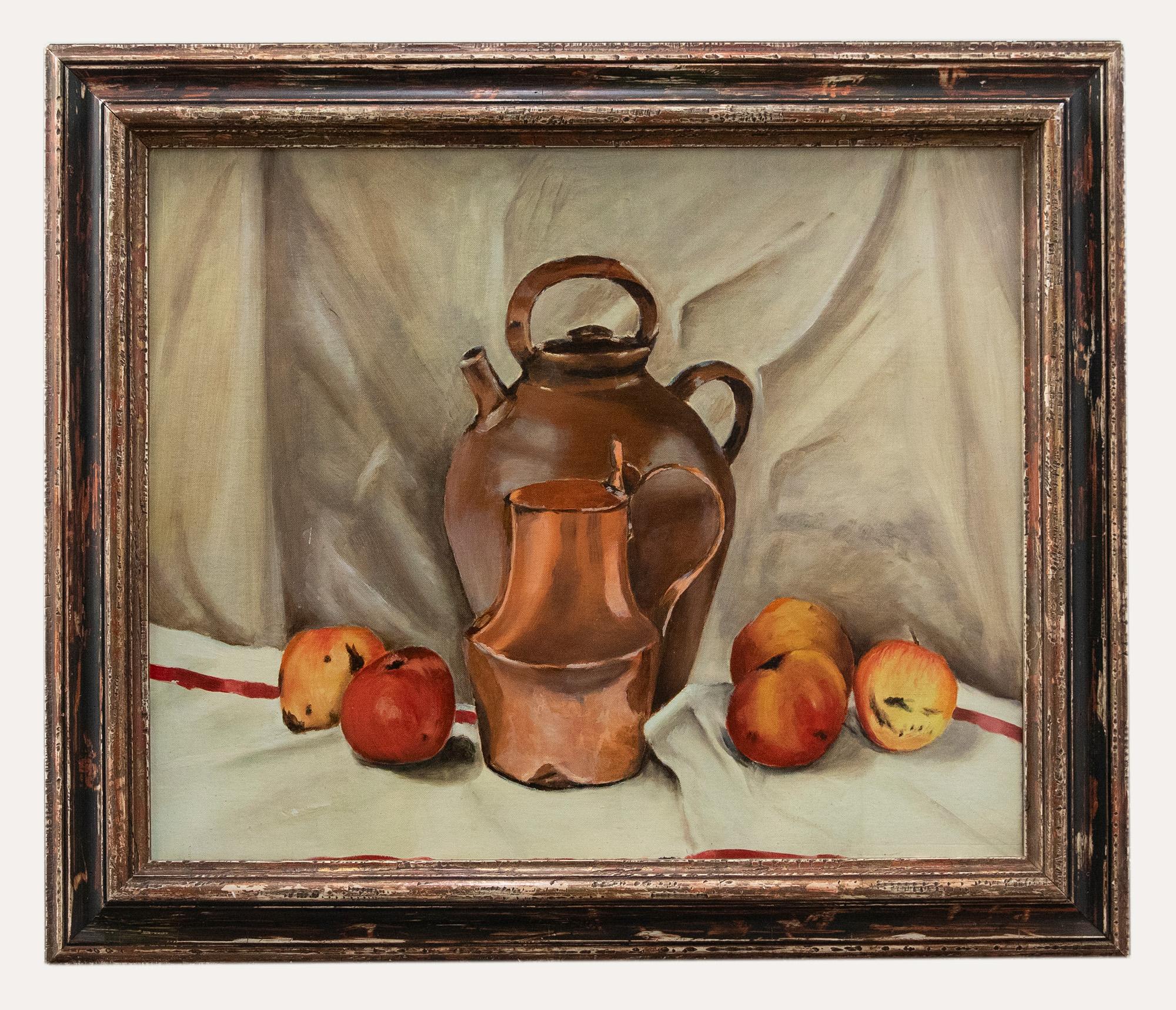 Unknown Still-Life Painting - Louis Chouhard - French School 20th Century Oil, Still Life of Jugs & Fruit