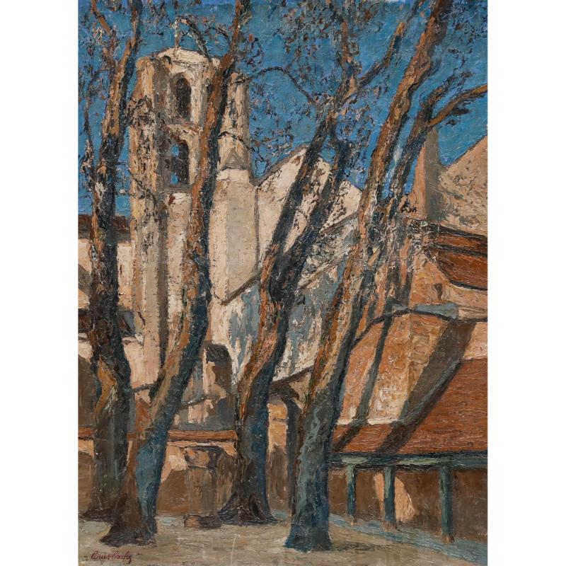 Louis Hache (geb. 1893) - Mitte 20. Jahrhundert Öl, Abtei Vézelay – Painting von Unknown
