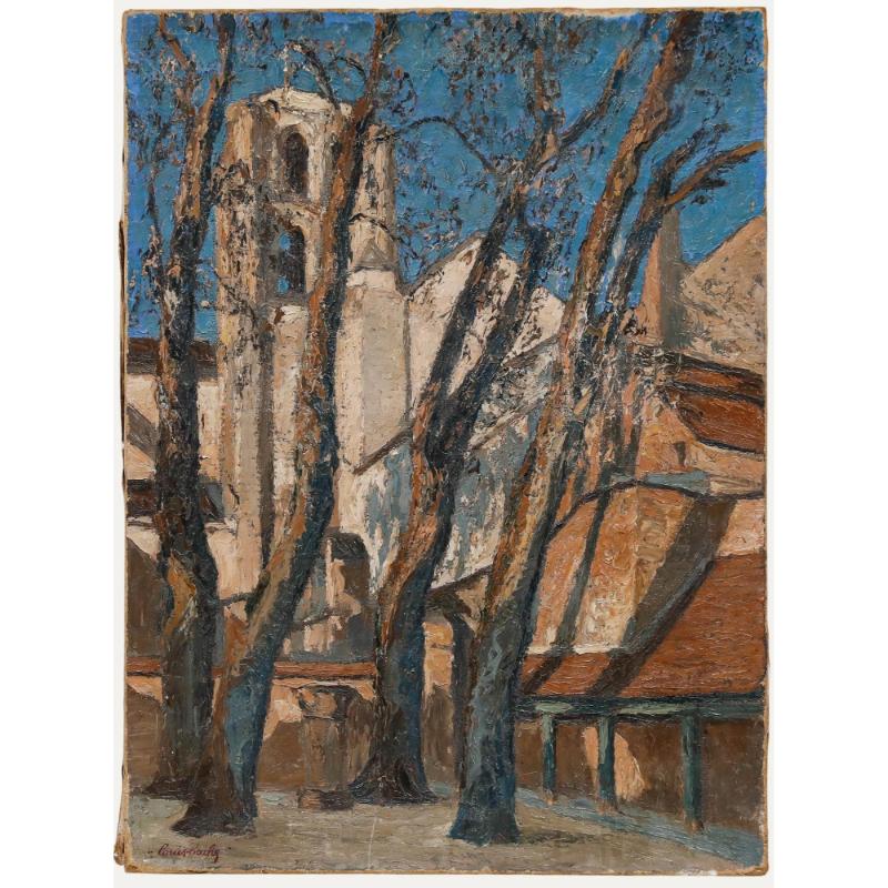 Louis Hache (geb. 1893) - Mitte 20. Jahrhundert Öl, Abtei Vézelay