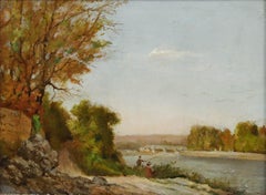 Louis Pivot - Early 20th Century Oil, Fishing in Autumn
