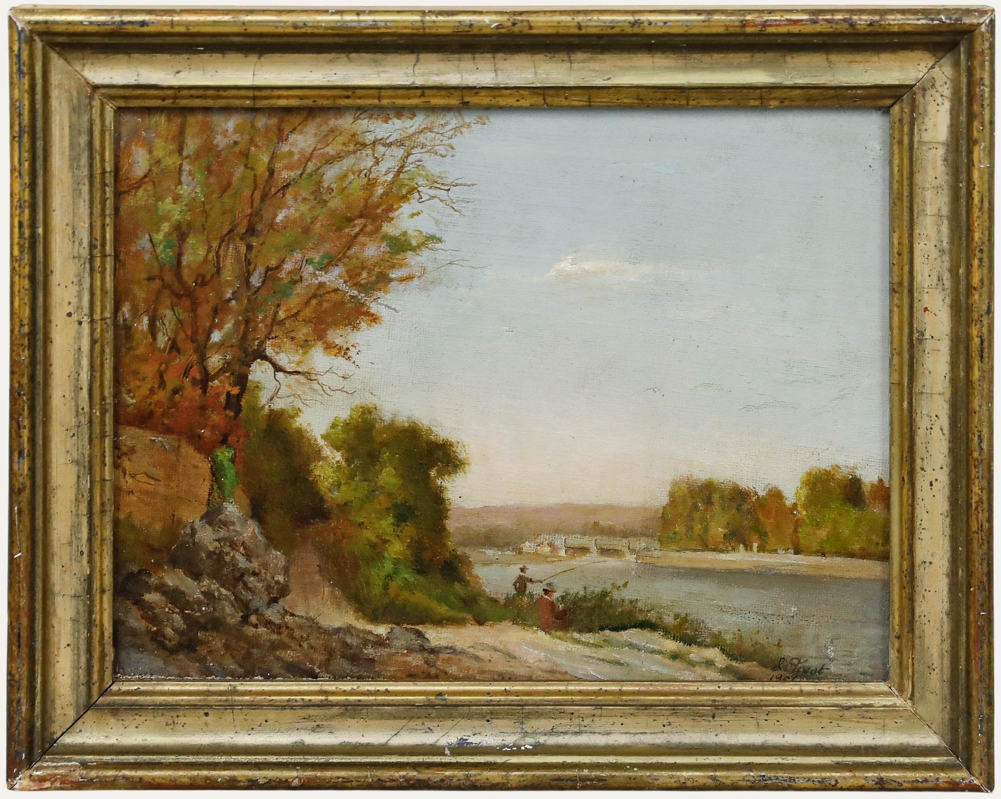 Louis Pivot - Early 20th Century Oil, Fishing in Autumn