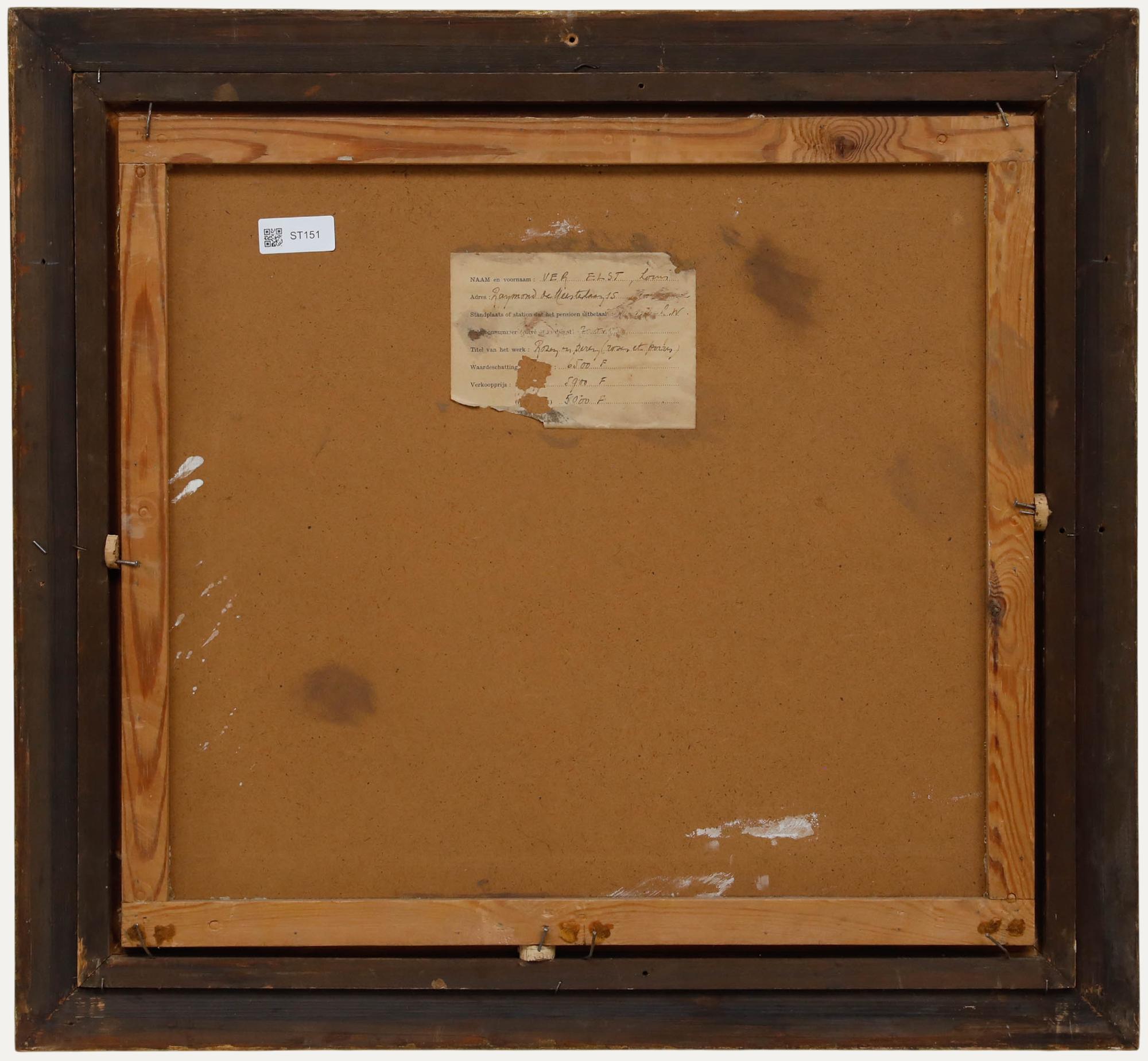 Louis Ver Elst - Framed 1922 Oil, Roses and Pears - Black Still-Life Painting by Unknown