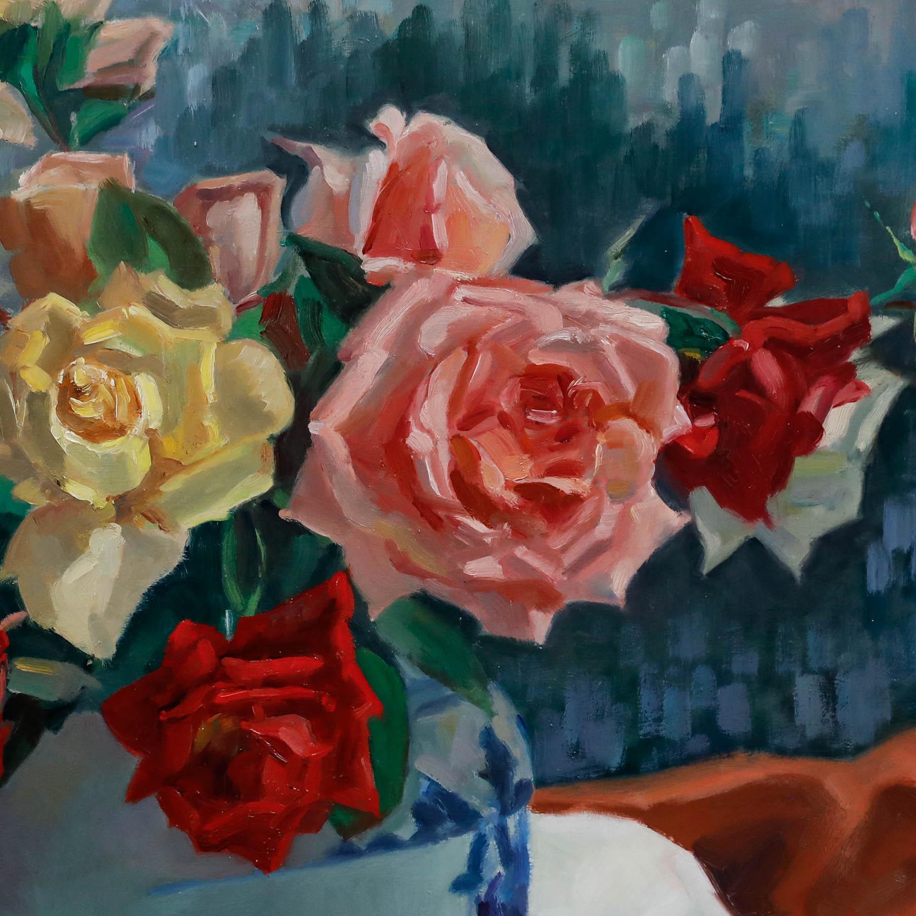 Louis Ver Elst - Framed 1922 Oil, Roses and Pears For Sale 1