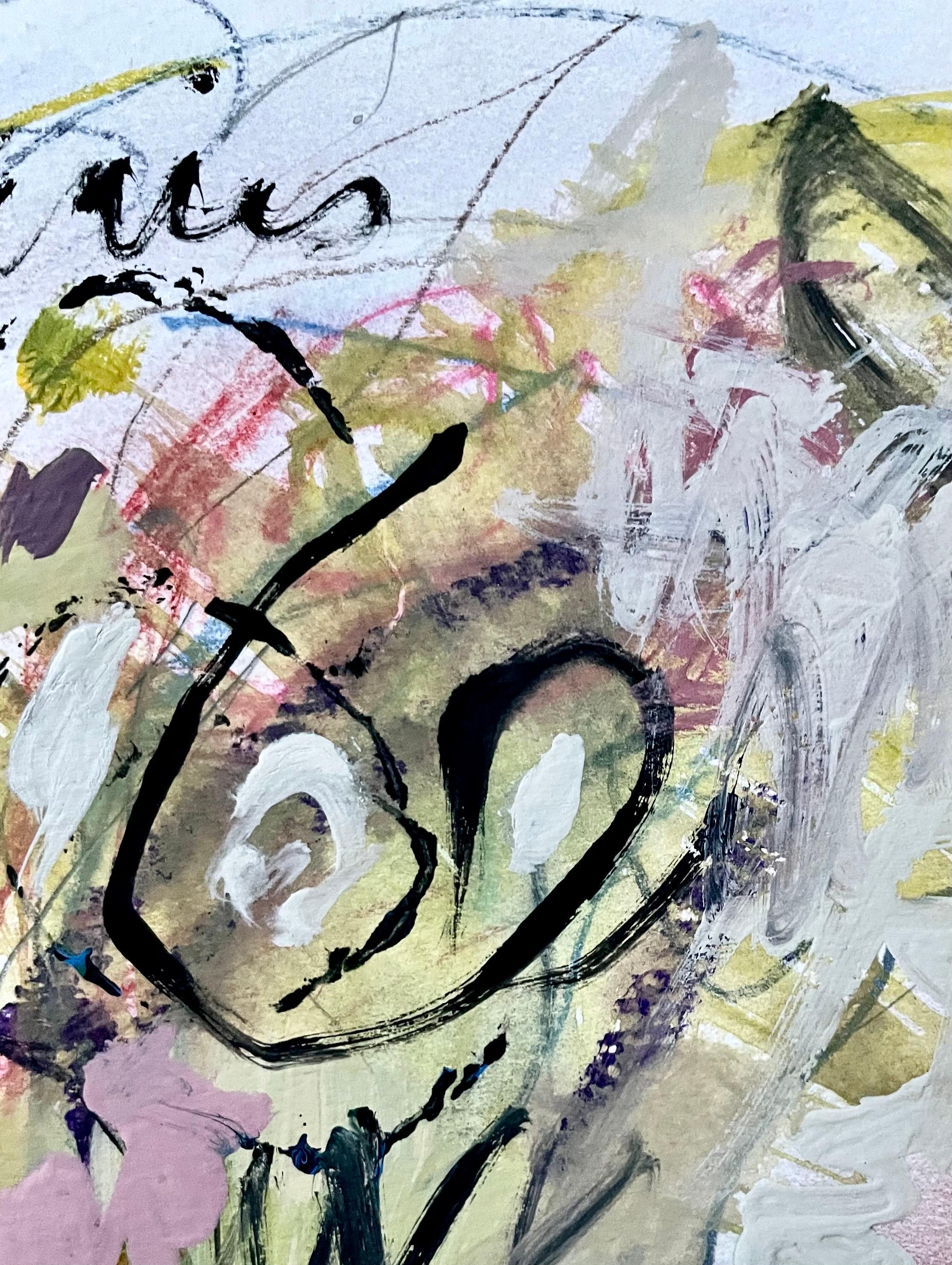 Love Wins is an expressive mixed media painting on watercolor paper. It has bold multiple strokes of color in mixed media from acrylic, to oil pastel, to charcoal. It is executed layer upon layer through translucent color washes, scumbled color upon