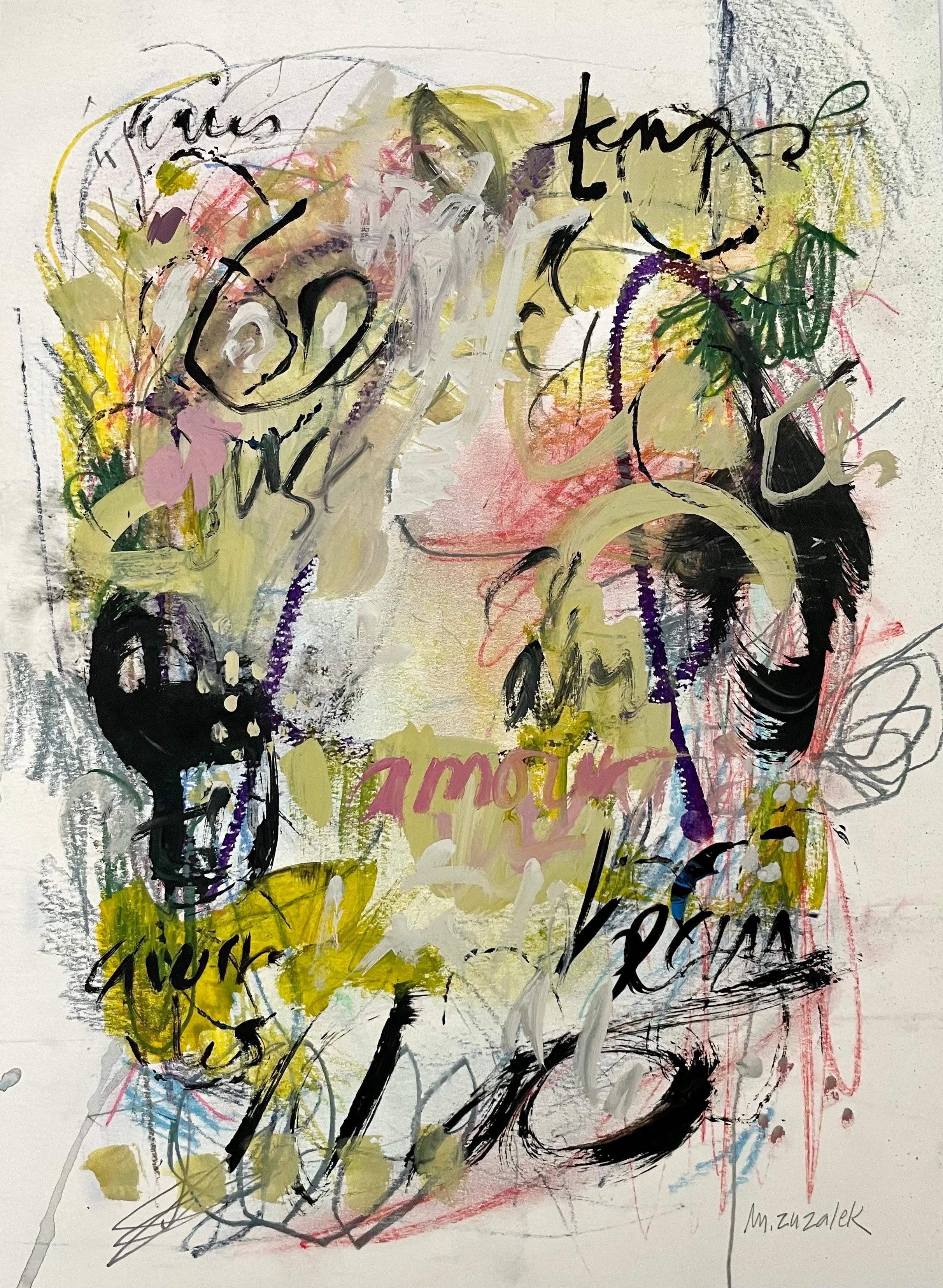 Love Wins, ein modernes abstraktes expressionistisches Gemälde in Mischtechnik auf Papier 