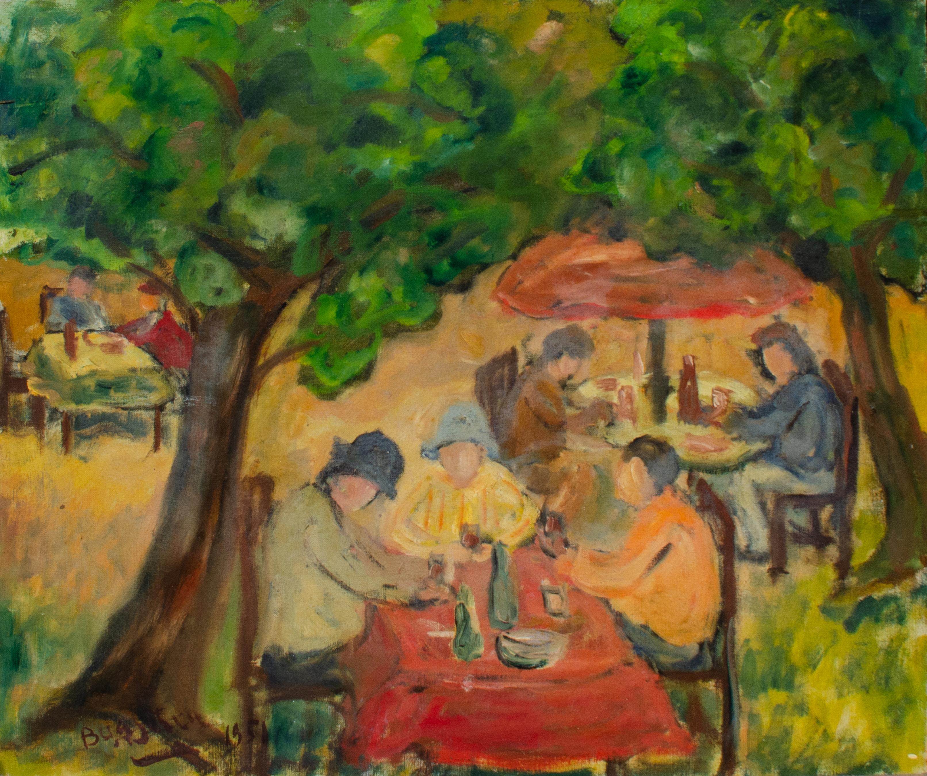 Grazioso dipinto di un parco degli anni '50 - Painting di Unknown