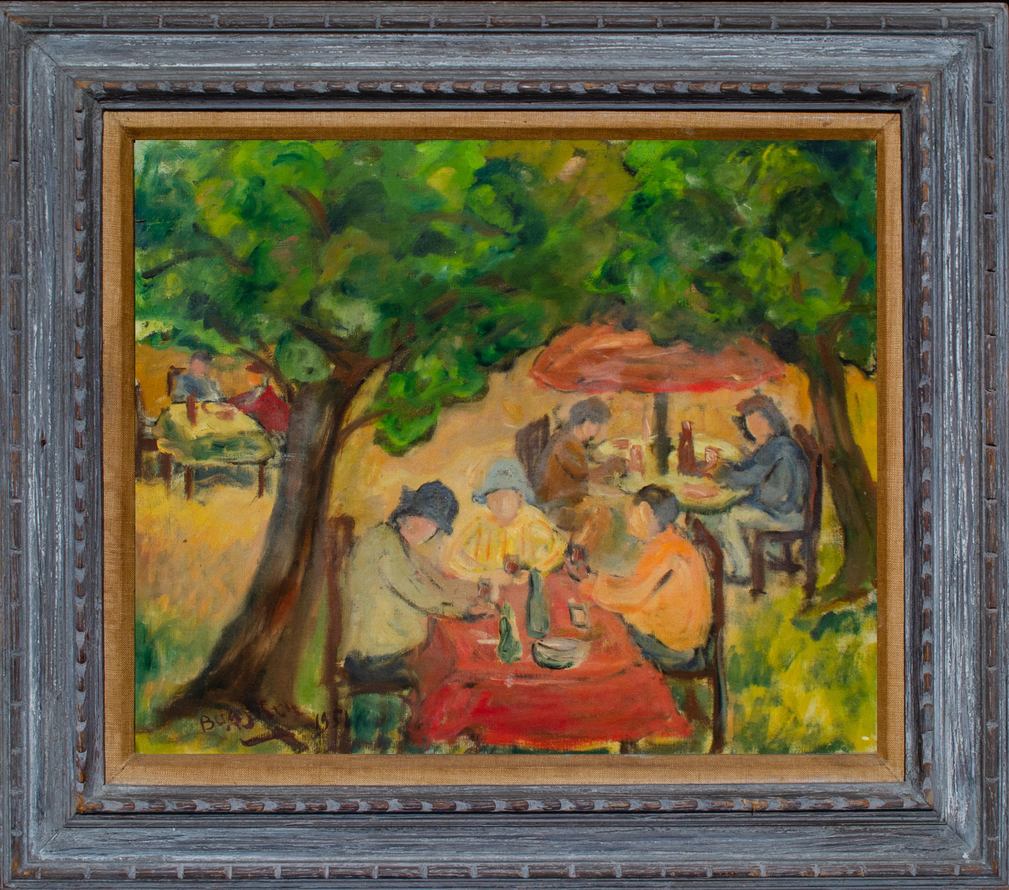 Unknown Figurative Painting - Lovely 1950s Park Painting