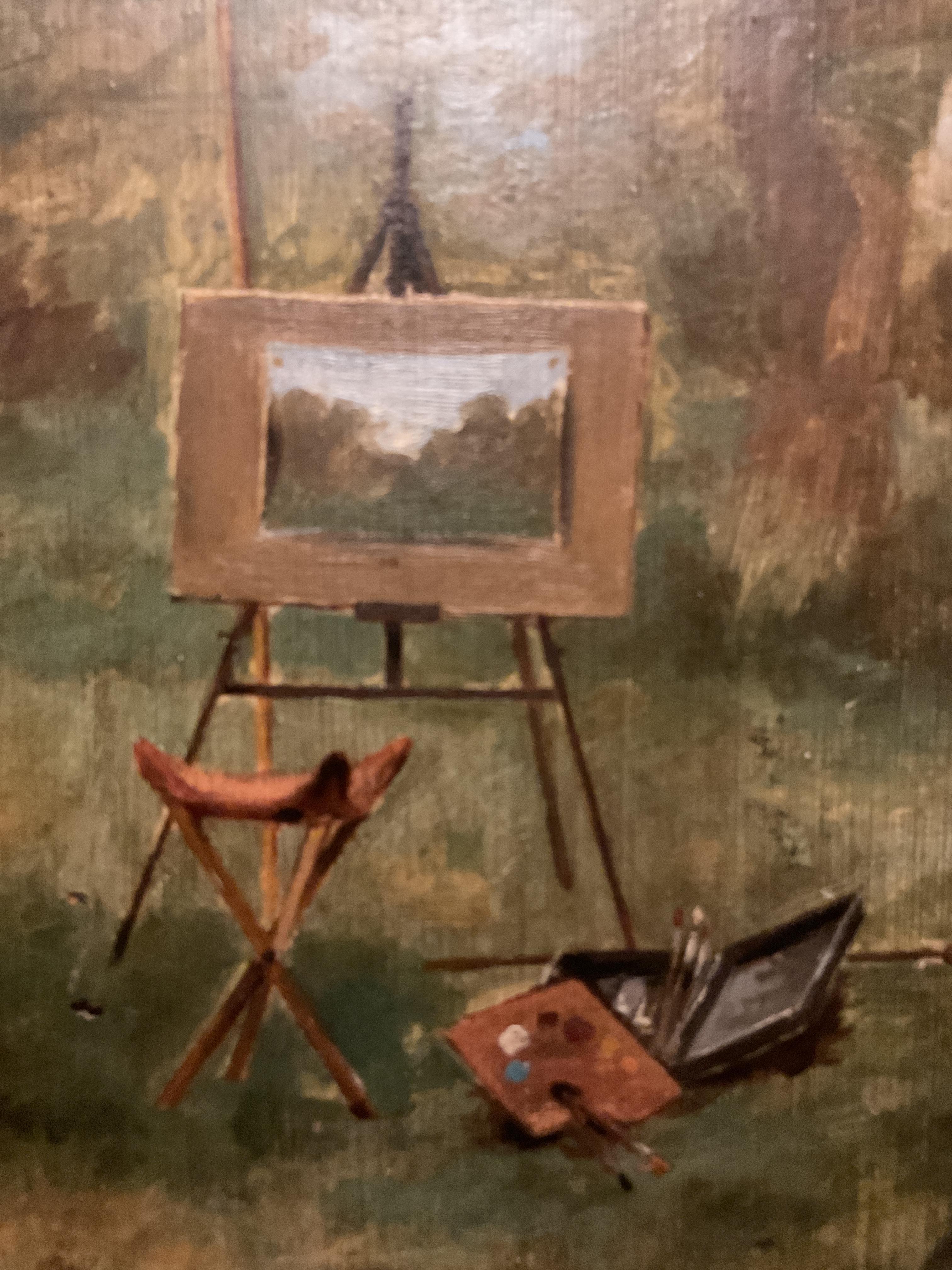 Lovely 19th Century American Artist’s Easel “en Plein Air” Oil on Board, ca 1890 - Post-Impressionist Painting by Unknown