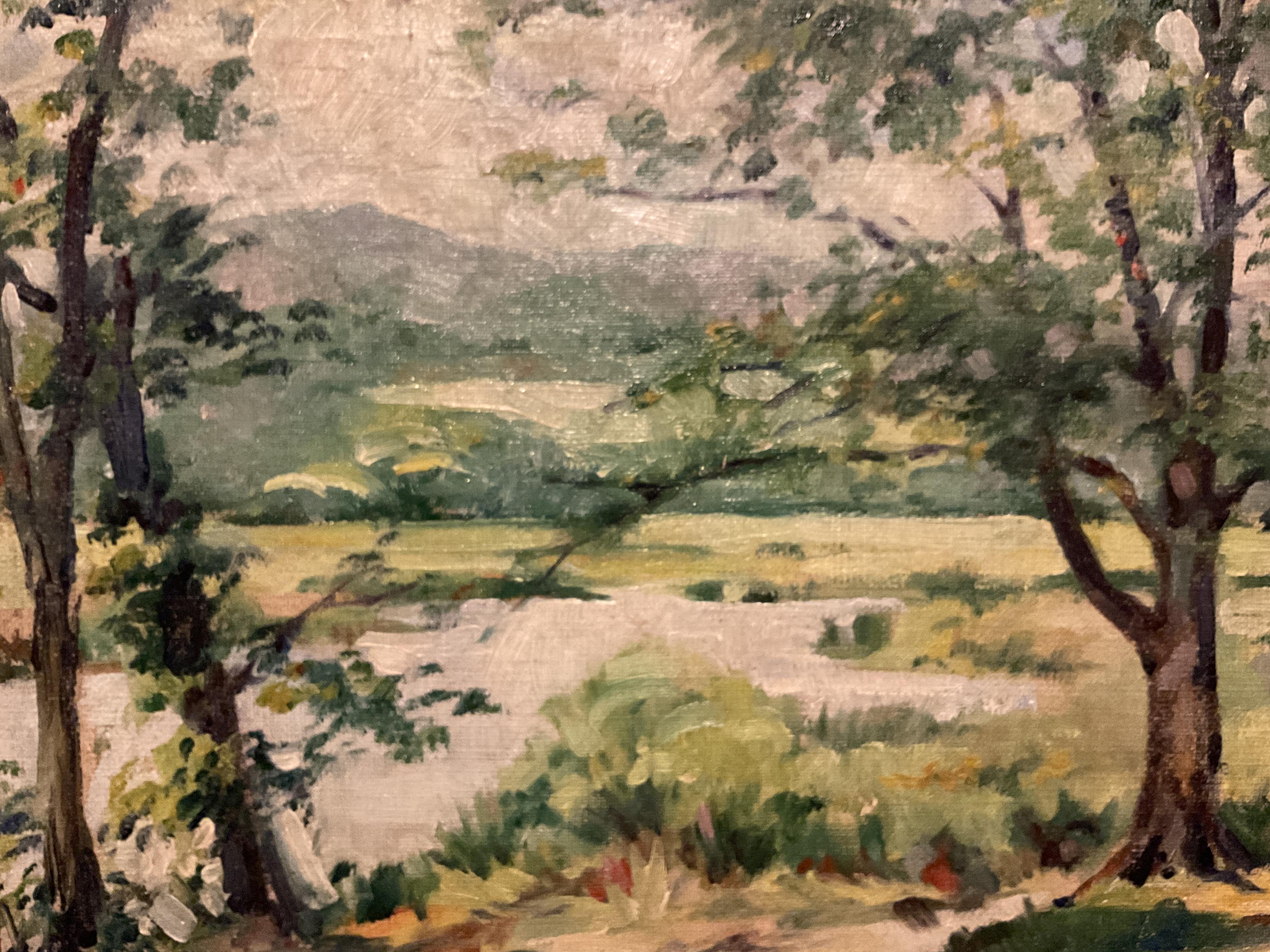 Lovely American Impressionist Summer Landscape Oil on Canvas ca 1920’s, Unsigned - Painting by Unknown