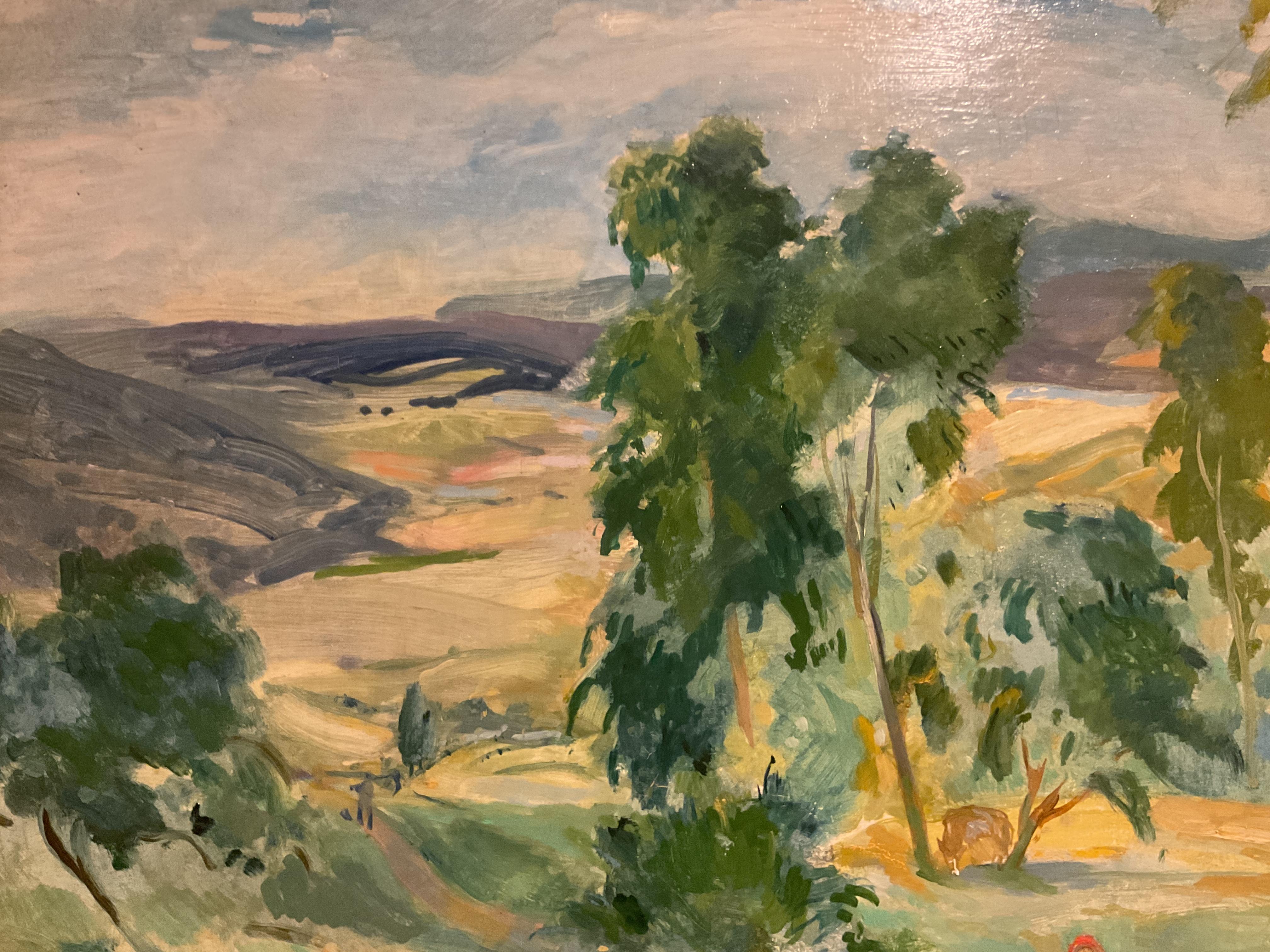 Questo dipinto post-impressionista è firmato, intitolato e datato 1955 dall'artista, ma la firma è difficile da decifrare.  Si tratta di un olio su tavola di masonite ed è intitolato 