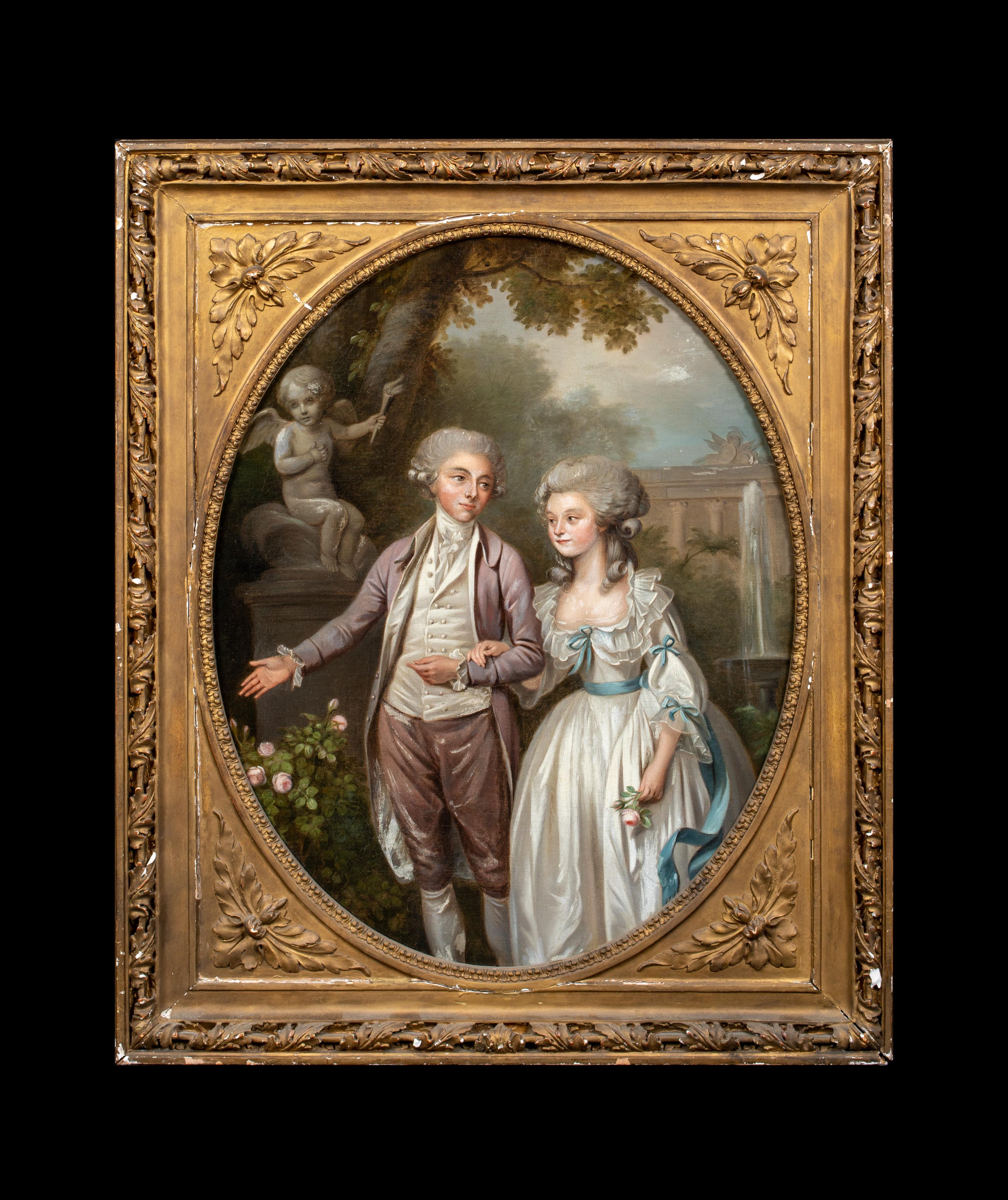 Lovers In The Garden, 18th Century - Painting by Unknown