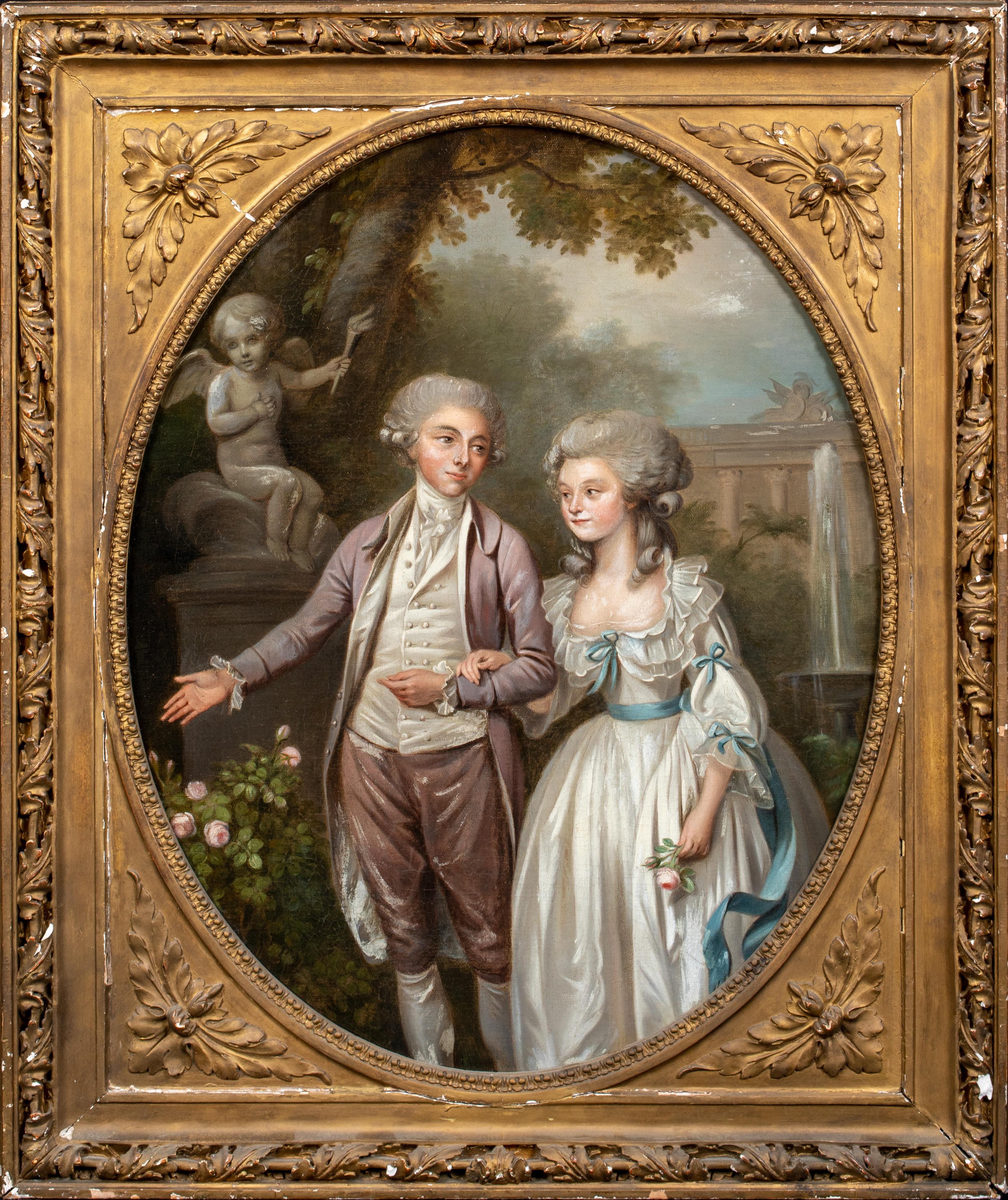 Landscape Painting Unknown - Lovers In The Garden, 18ème siècle