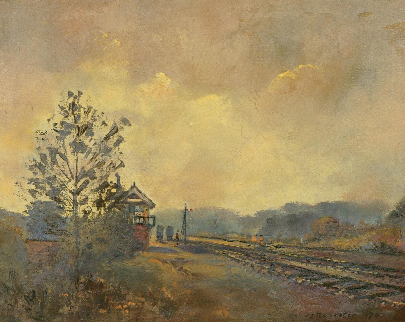 L.S. Rochester - Signed 1974 Oil, Train Tracks Through a Landscape - Painting by Unknown