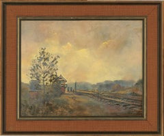 L.S. Rochester - Signed 1974 Oil, Train Tracks Through a Landscape