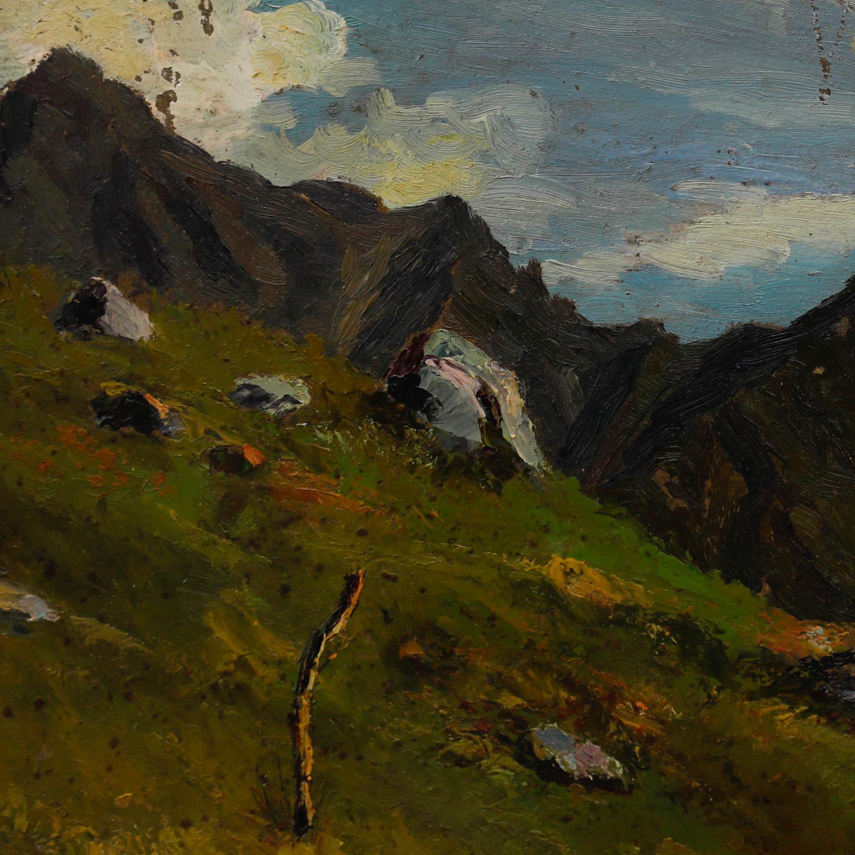 I.L.A. Sola - Olio del primo Novecento, Paesaggio alpino - Landscape Painting Marrone di Unknown