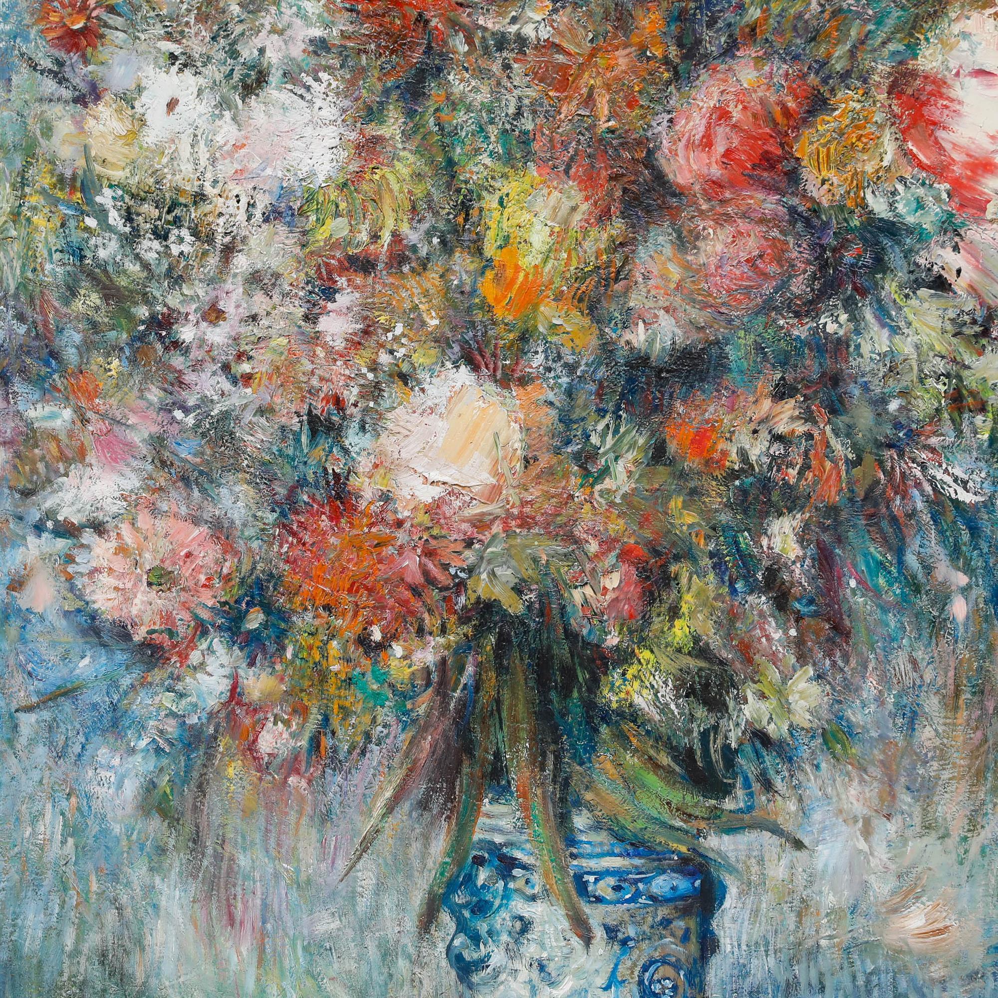 Luc Ancia  - Mitte 20. Jahrhundert Öl, Bouquet de fleurs im Angebot 1