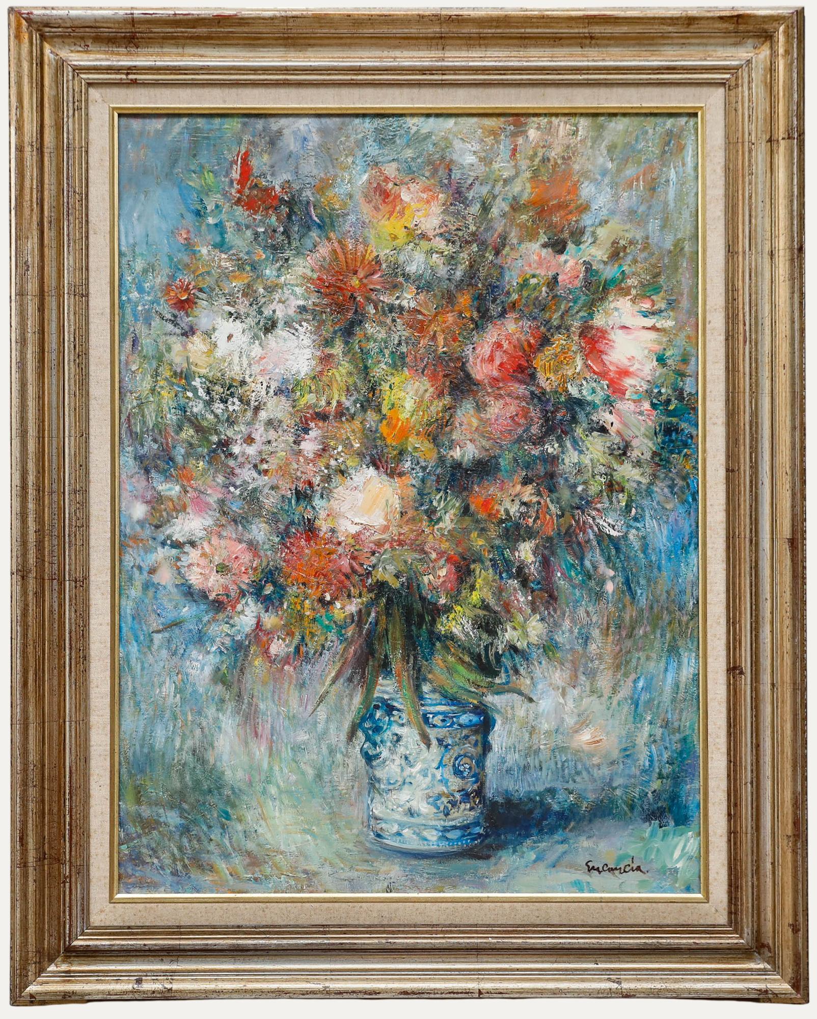Unknown Still-Life Painting – Luc Ancia  - Mitte 20. Jahrhundert Öl, Bouquet de fleurs