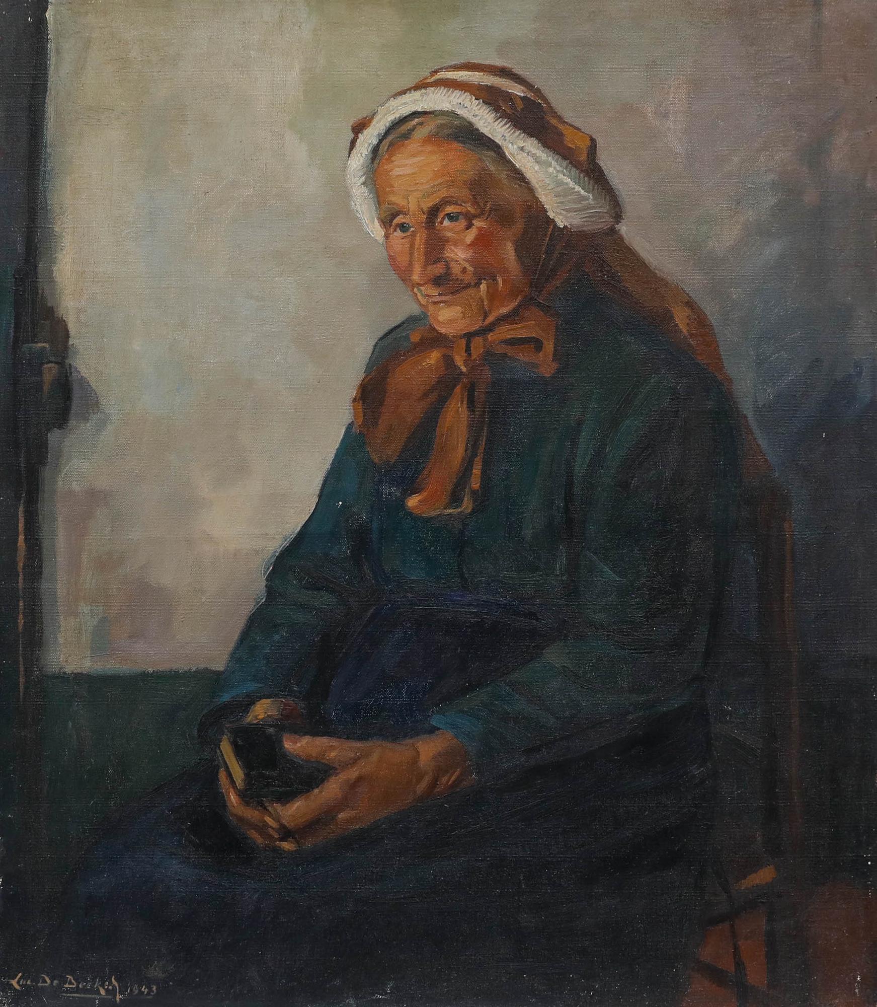 Luc De Decker (1907-1982) - 1943, huile, portrait d'une femme âgée - Painting de Unknown