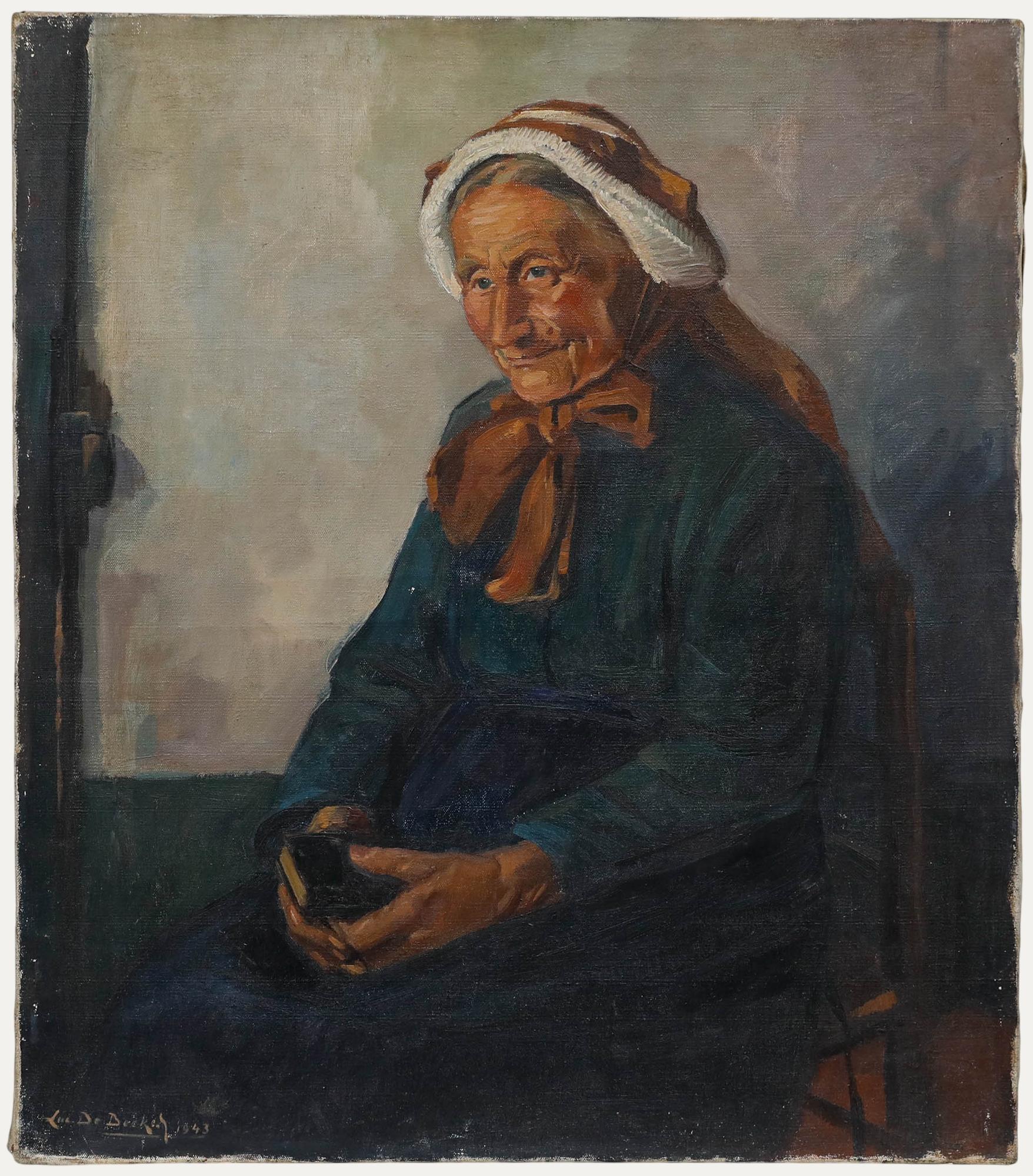 Luc De Decker (1907-1982) - 1943, huile, portrait d'une femme âgée