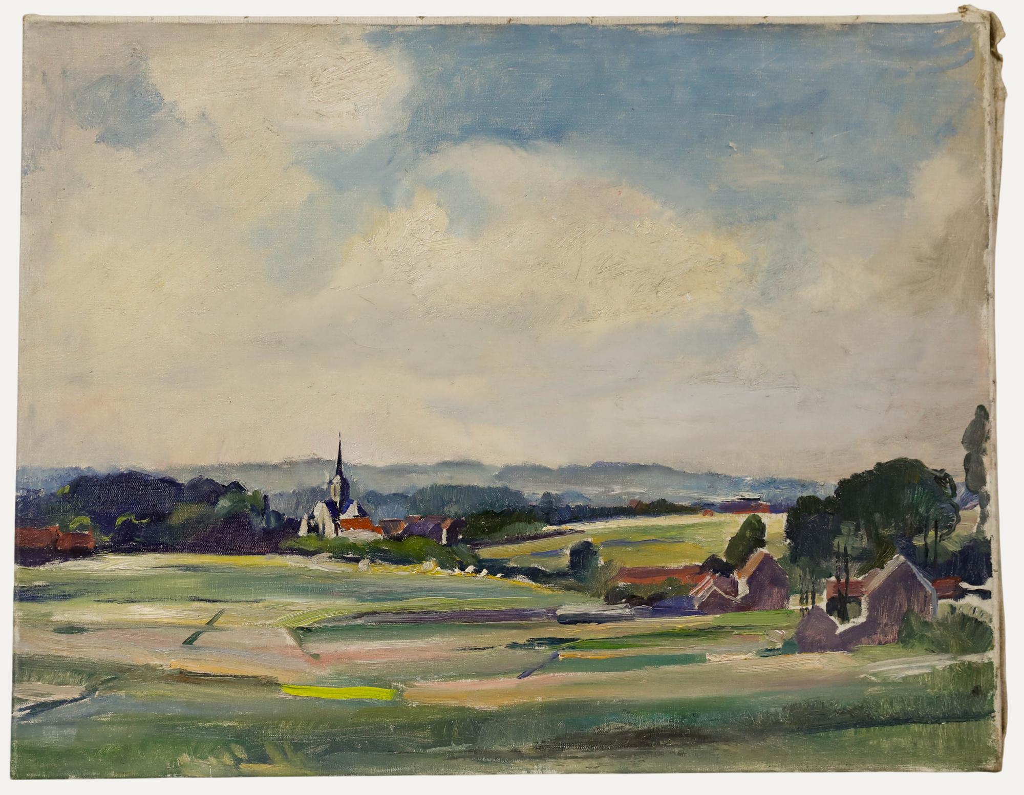 Luc De Decker (1907-1982) - Mid 20th Century Oil, Church In Summer Fields
