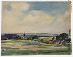 Luc de Decker (1907-1982) - Huile du milieu du 20e siècle, Church's dans les champs d'été