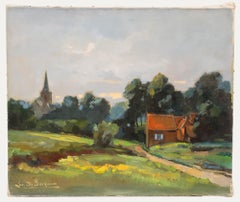 Luc De Decker (1907-1982) – Ölgemälde, Kirche im Landhausstil, Öl, Mitte des 20. Jahrhunderts