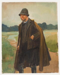Luc de Decker (1907-1982) - Olio della metà del XX secolo, Viandante in campagna