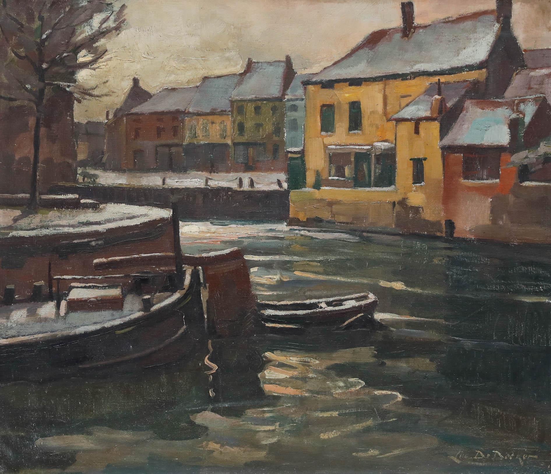 Luc De Decker (1907-1982) - Ölgemälde, The Canal In Winter, Mitte des 20. Jahrhunderts – Painting von Unknown