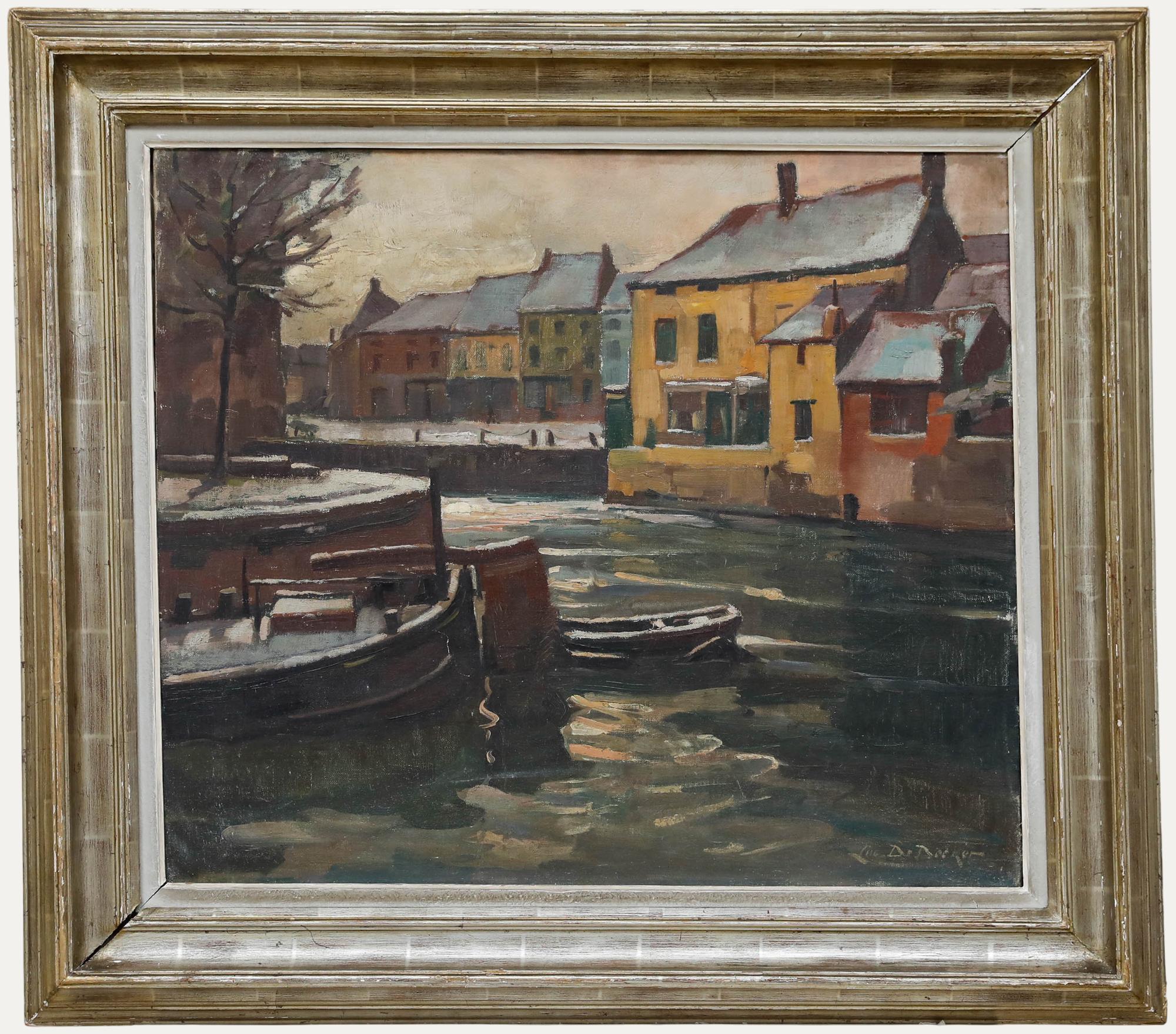 Luc De Decker (1907-1982) - Ölgemälde, The Canal In Winter, Mitte des 20. Jahrhunderts