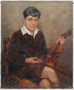 Luc de Decker (1907-1982) - Olio della metà del XX secolo, Il giovane violinista