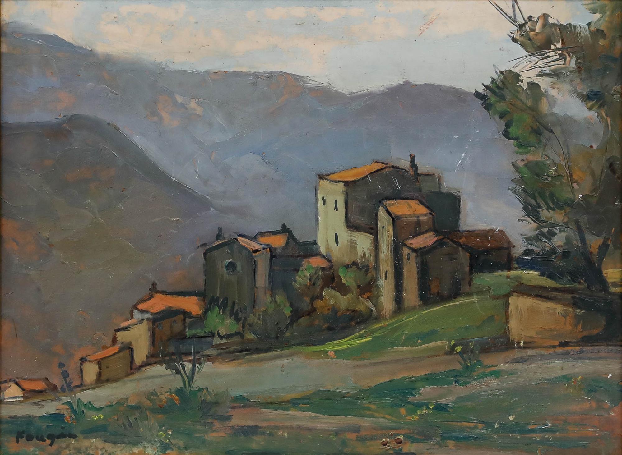 Lucette De La Fougere (1921-2010) - Oil, Mediterranean Village in the Hills - Painting by Unknown