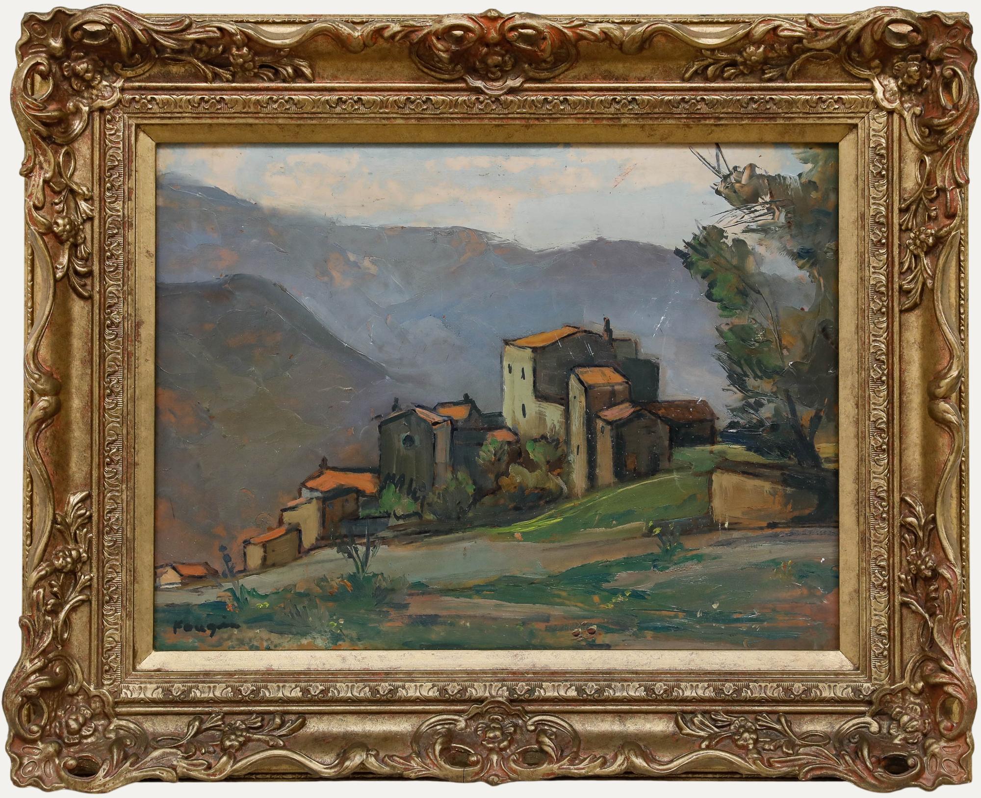 Unknown Landscape Painting - Lucette De La Fougere (1921-2010) - Oil, Mediterranean Village in the Hills