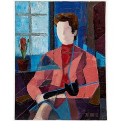 Lucien Crochepeyre (nato nel 1928) - Olio della metà del XX secolo, Femme au Chat.