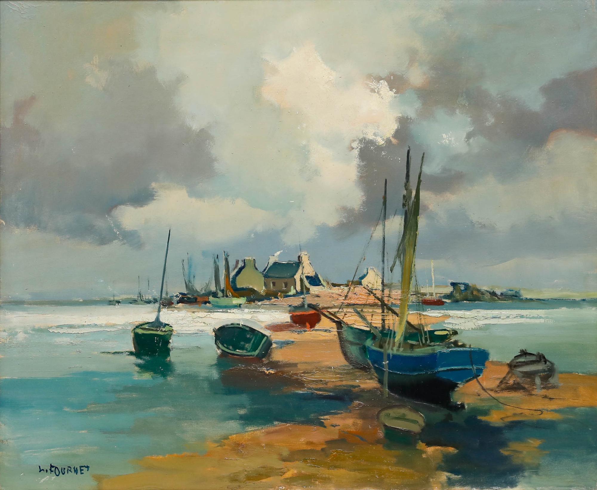 Lucien Fournet (1902-1975) - Mitte 20. Jahrhundert Öl, Côte du Morbihan – Painting von Unknown