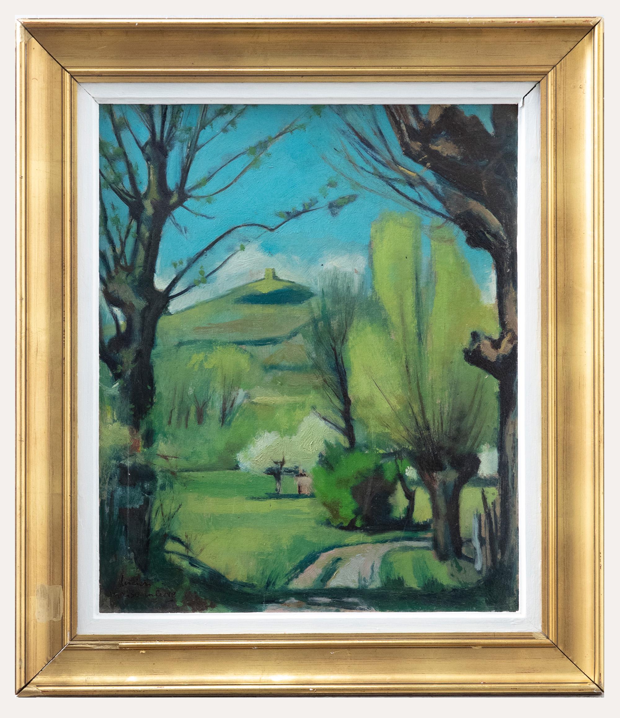 Unknown Landscape Painting - Lucien Maisonneuve  (1920-2011) - 20th Century Oil, Glastonbury Tor