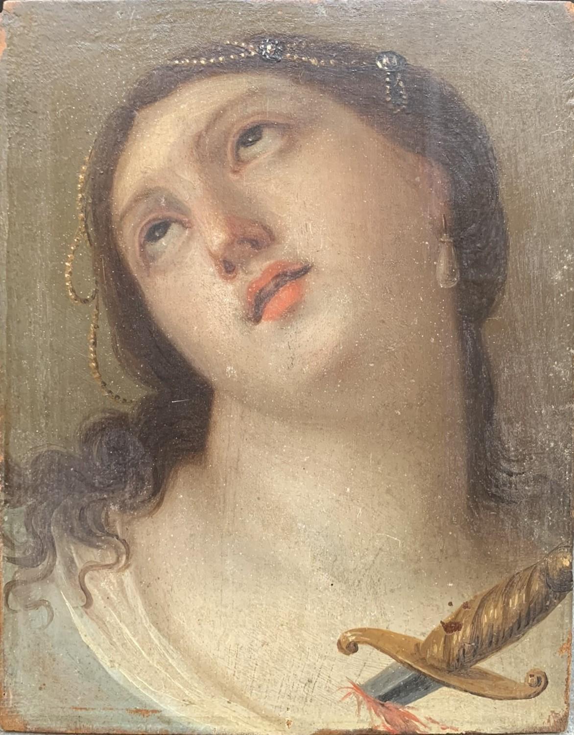 Portrait Painting di Unknown - Lucrezia Romana.  Seguace di Guido Redi.  XVII- XVIII secolo.