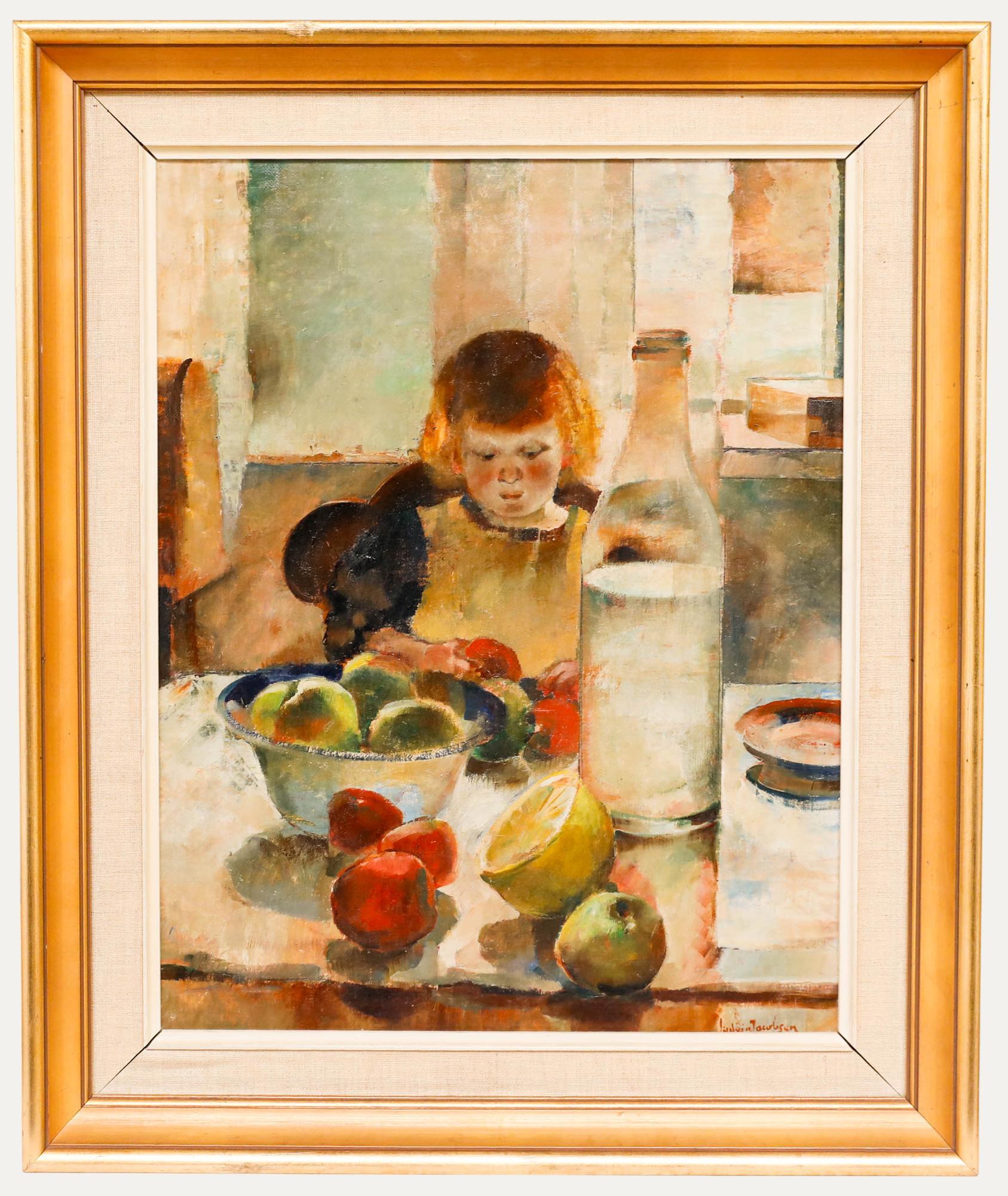 Portrait Painting Unknown - Ludvig Jacobson (1890-1957) - Huile du début du 20e siècle, fruits coupés