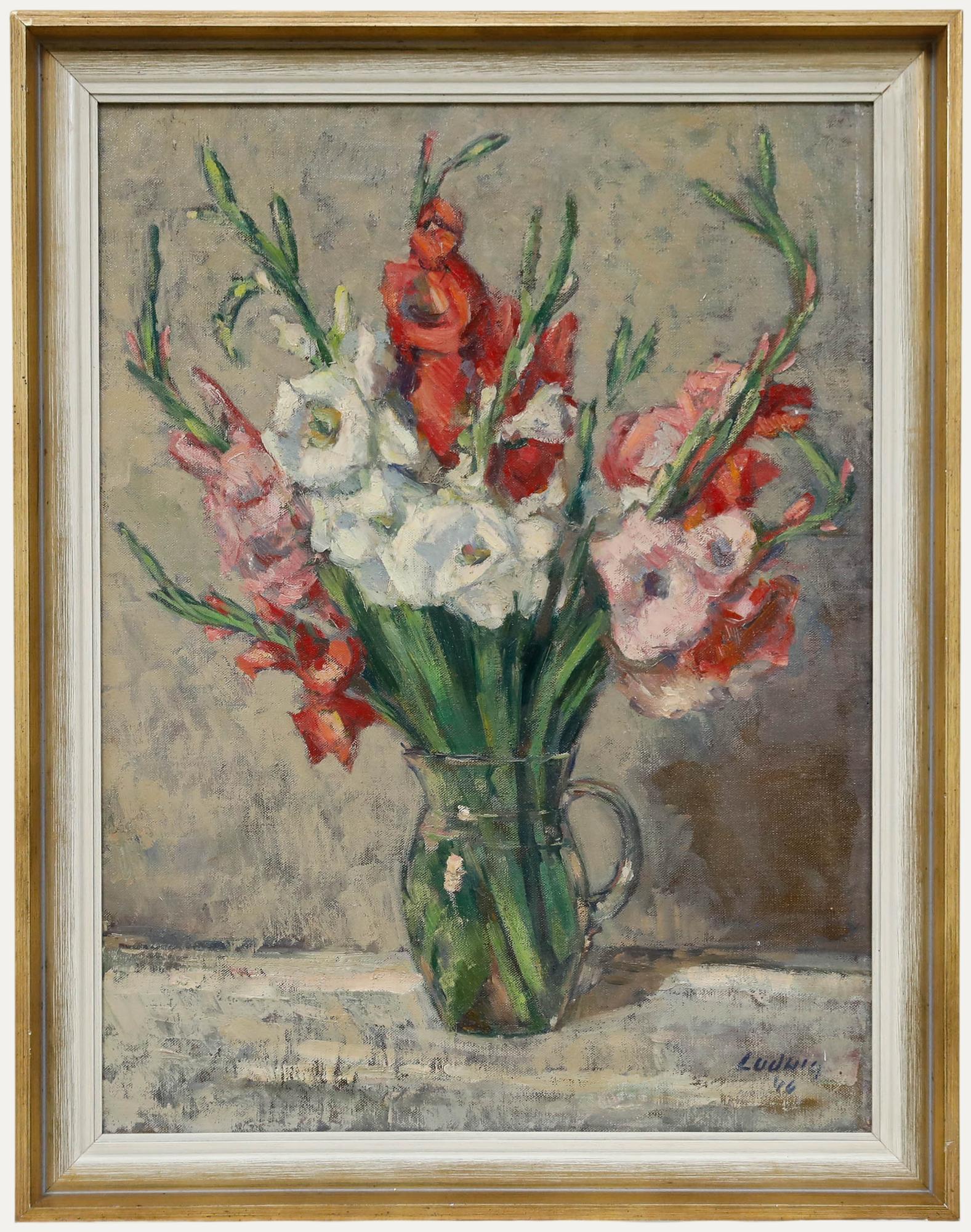 Ludwig - 1946 Oil, Flowers in a Glass Pitcher