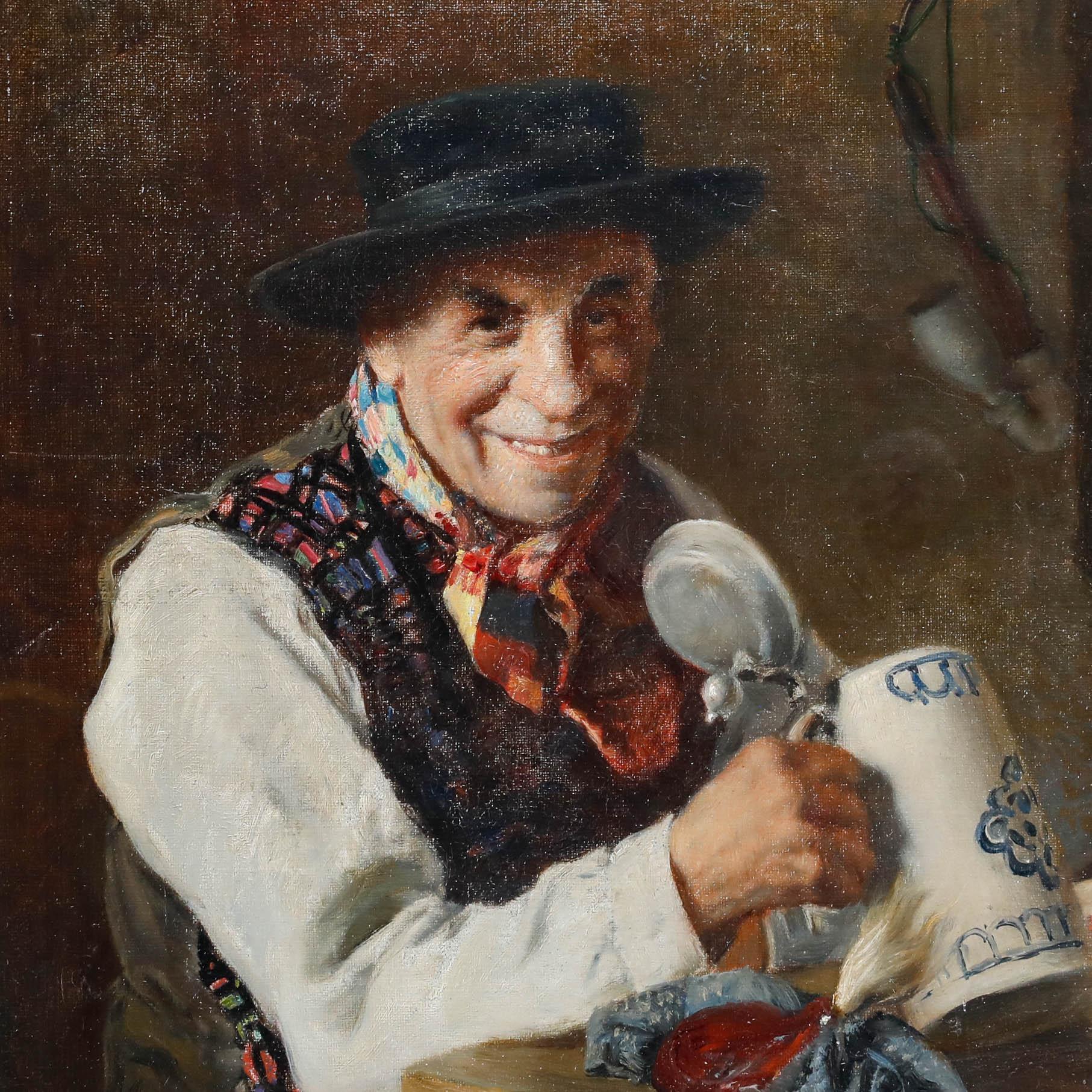 Ludwig Kandler (1856-1927) - Olio del 1924 incorniciato, Bevitore con il gilè jazzato in vendita 1
