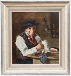 Ludwig Kandler (1856-1927) - Olio del 1924 incorniciato, Bevitore con il gilè jazzato