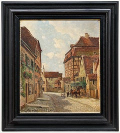 Ludwig Mössler - Framed 20th Century Oil, German Townscape with Horses