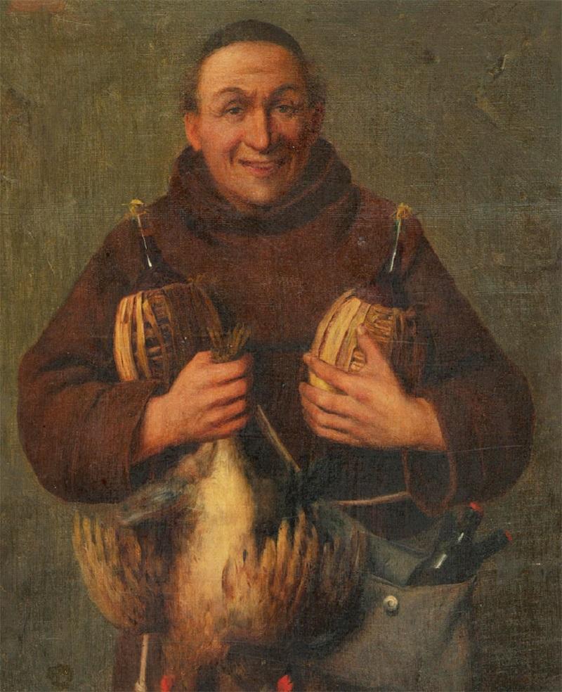 Unknown Portrait Painting - Luigi Agristi - Late 19th Century Oil, Monk with Wine & Hens
