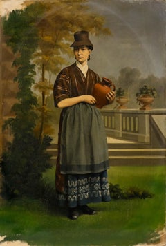 Luigi P. Renault (1845-1910) - Fine 1880 Oil, Lady with Terracotta Pot