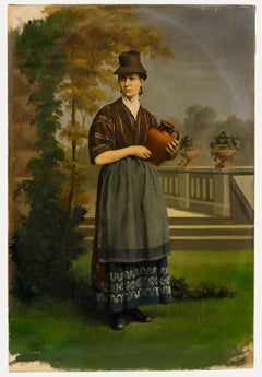 Luigi P. Renault (1845-1910) - Fine 1880 Oil, Lady with Terracotta Pot