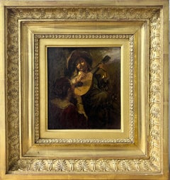 "Lute Player" 18th Century Dutch School, Signed oil on panel