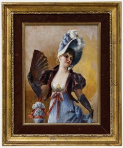M. Blondeau - Anfang 20. Jahrhundert Öl, Elegante Frau mit Fächer