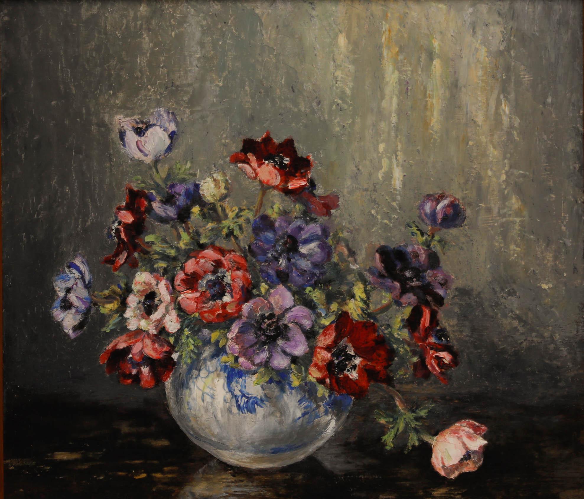 M. Davidson - Olio del XX secolo incorniciato, Natura morta di anemoni - Painting di Unknown
