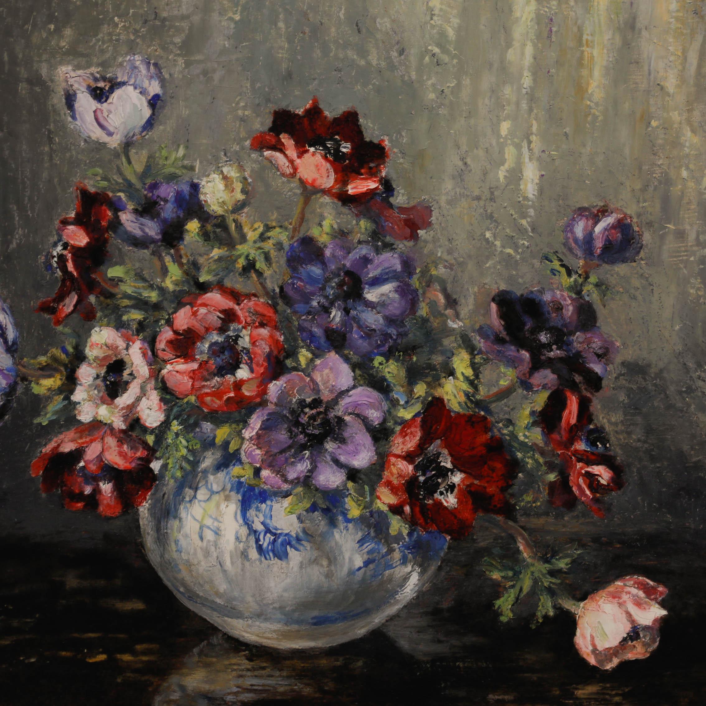 M. Davidson - Olio del XX secolo incorniciato, Natura morta di anemoni 1